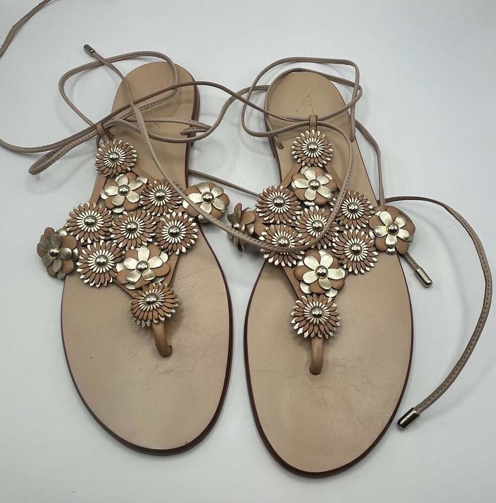 VC John Camuto Floral Applique Lace Up Thong Sandals Size 10